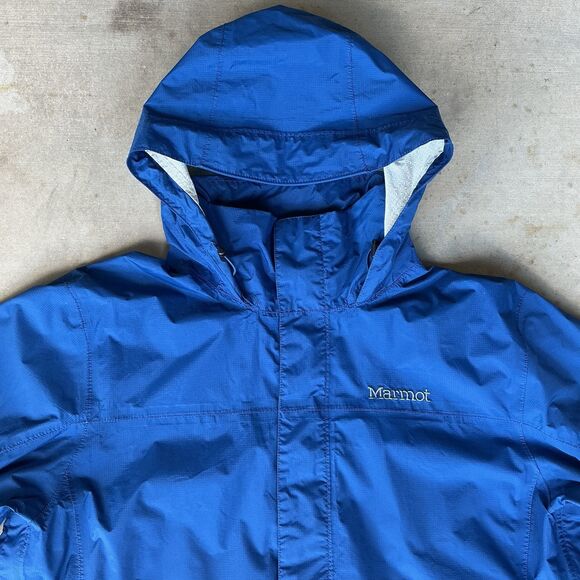 Marmot Mens PreCip Rain Jacket sz L  Blue Hooded Ripstop Nylon DWR Hiking 41200 - Picture 3 of 16